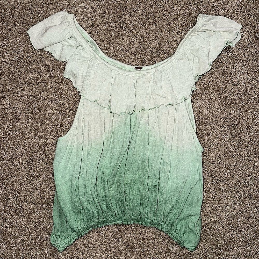 Free People Cora Lee Tank Off Shoulder Top Ombré White Green Shirt Size Small